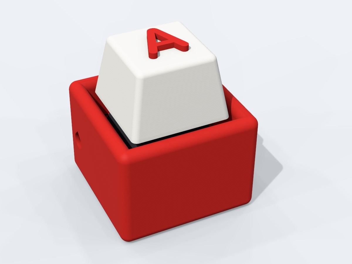 Single clicker, red body, white cap with a red letter A